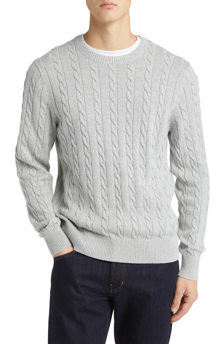Brooks Brothers Cable Cotton Crewneck Sweater, Main, color, 