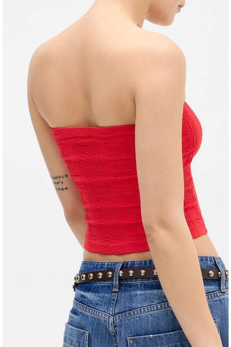 Floral Knit Crop Bandeau Top, Alternate, color, RED