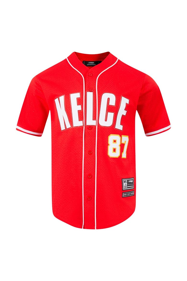 Men's Pro Standard Travis Kelce Red Kansas City Chiefs Mesh Button-Up Baseball Jersey, Alternate, color, Red