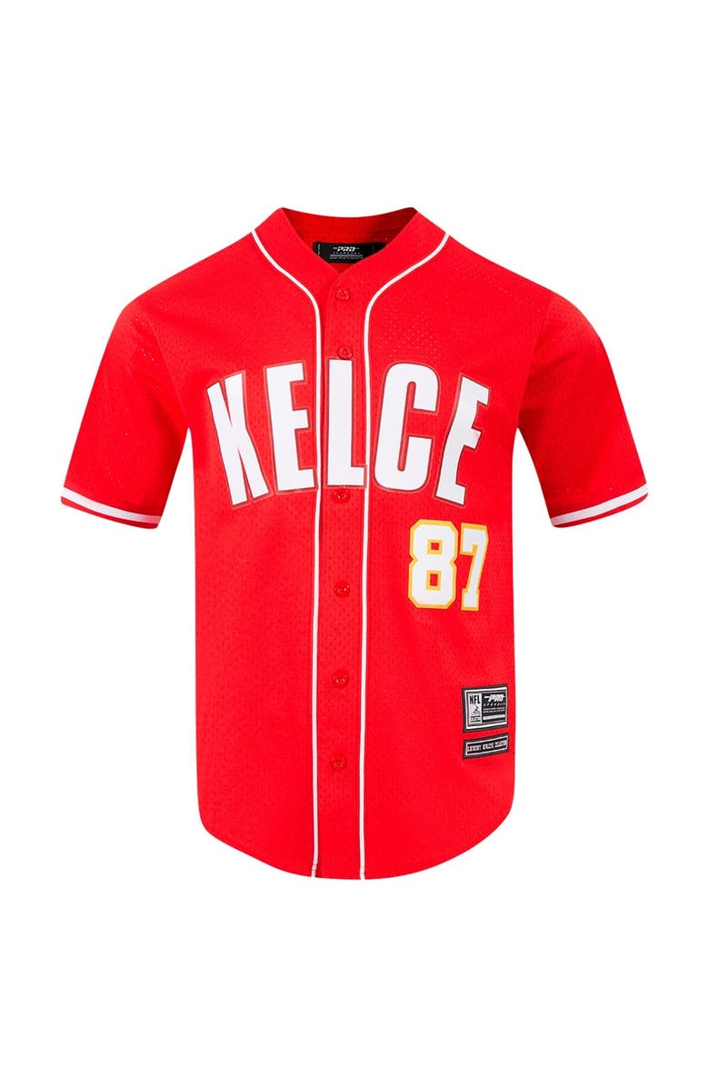 PRO STANDARD Men's Pro Standard Travis Kelce Red Kansas City Chiefs Mesh Button-Up Baseball Jersey, Alternate, color, Red