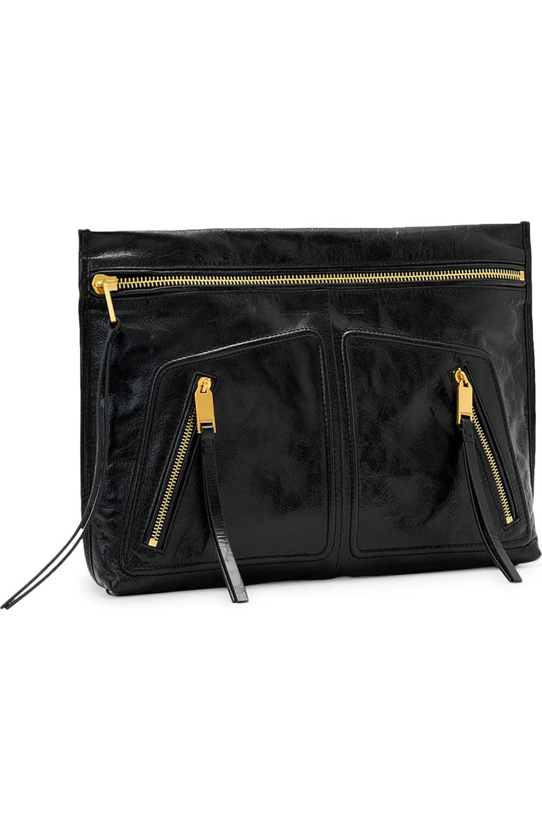 AllSaints Jean Rey Leather Clutch, Alternate, color, Black