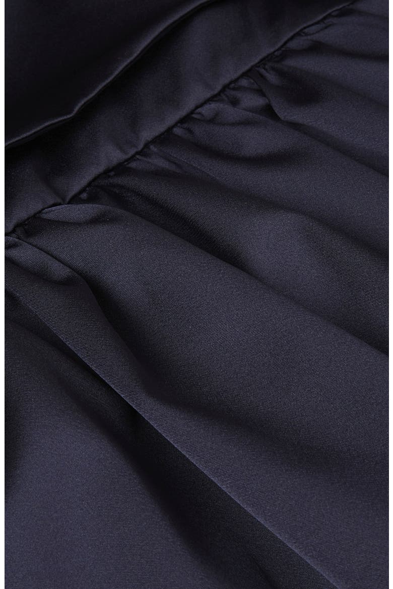 'Duchess' Crop Overlay Satin Skater Dress, Alternate, color, NAVY BLUE