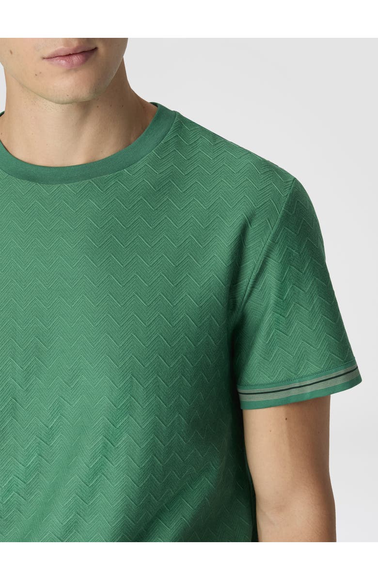 UM Crew-neck Cotton Jacquard T-shirt With Tone-on-tone Zigzag Design, Alternate, color, Green