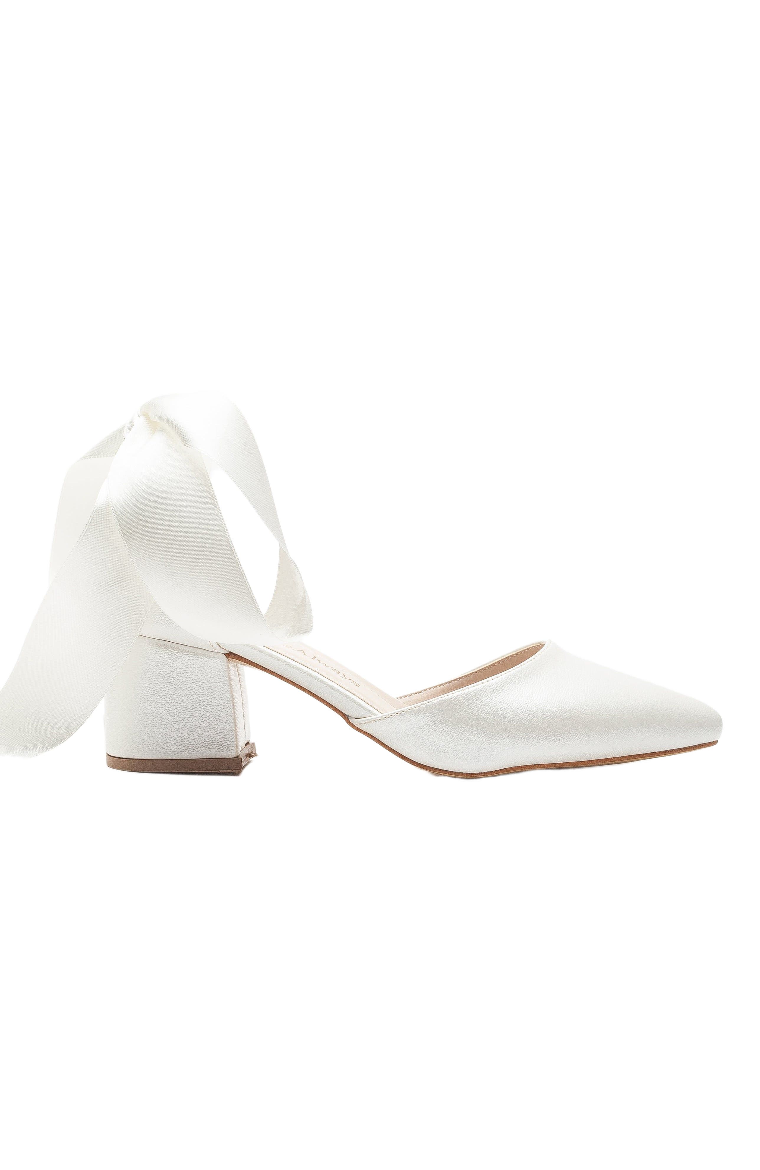 Forever & Always Shoes Fiona Low Block Heels with Ribbon, Alternate, color, Ivory Faux Leather