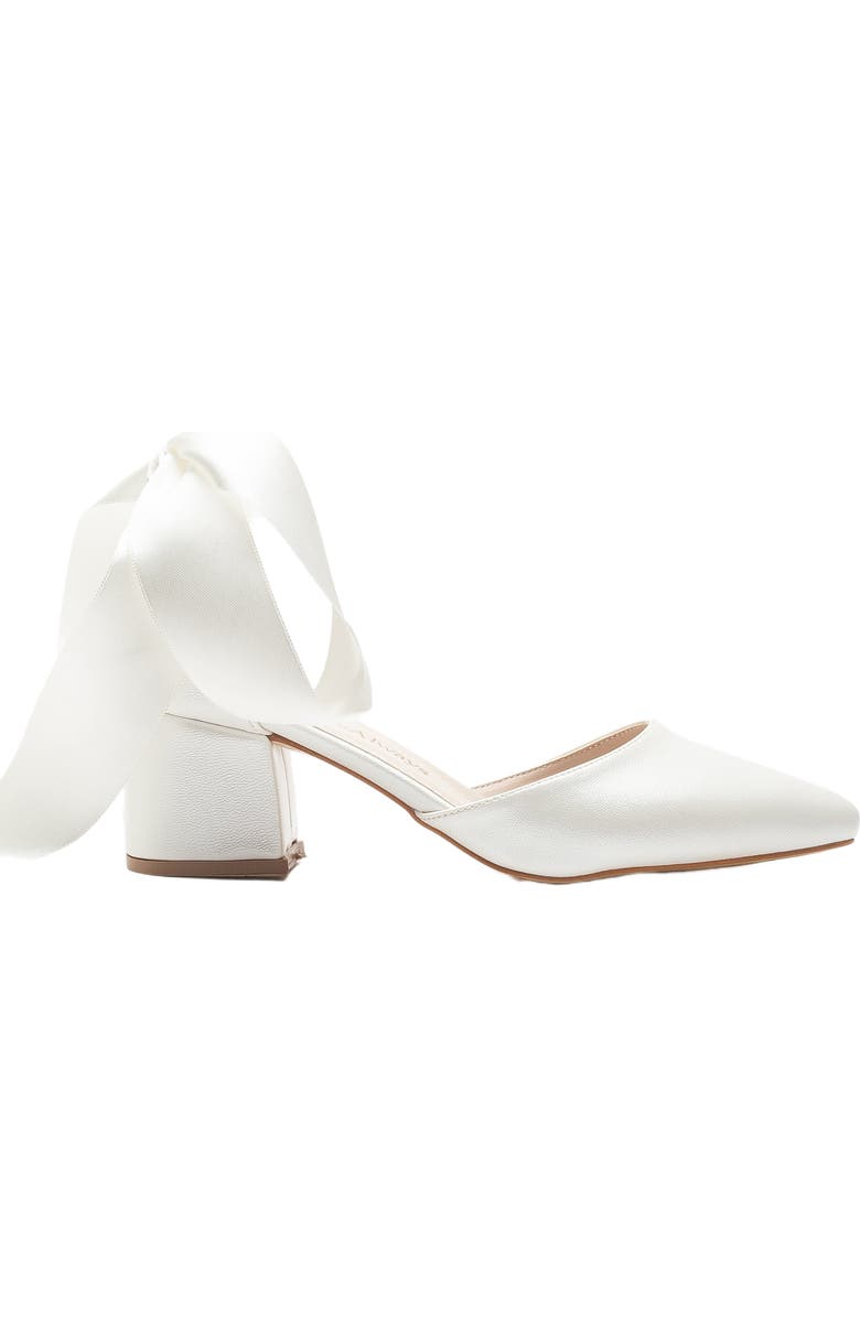 Forever & Always Shoes Fiona Low Block Heels with Ribbon, Alternate, color, Ivory Faux Leather