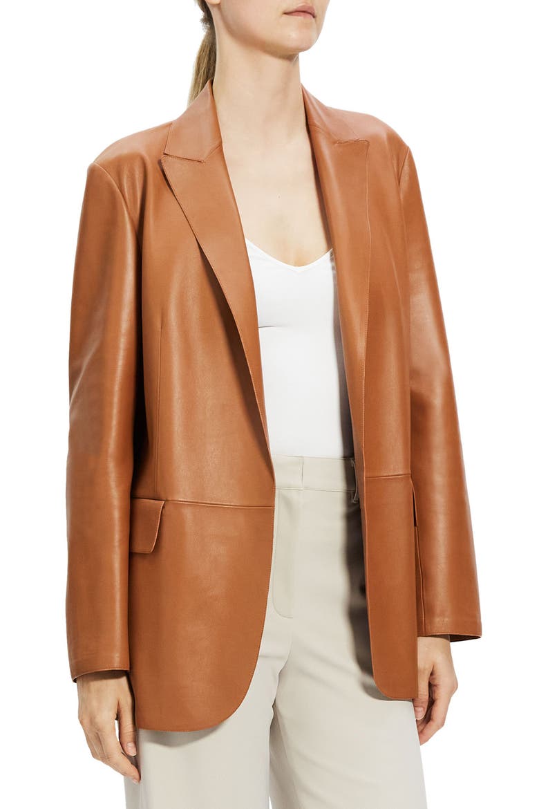 Relaxed Leather Jacket, Alternate, color, CHESTNUT