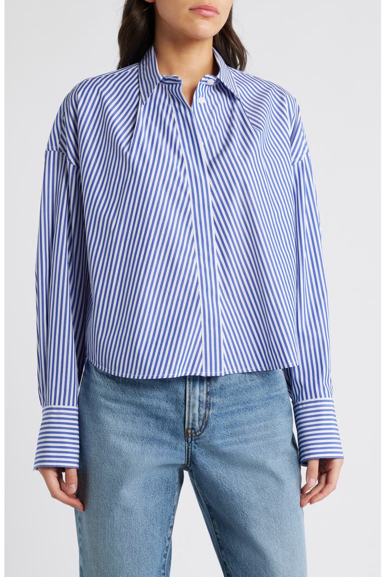Martha Stripe Cotton Button-Up Shirt, Main, color, BLUE STRIPE