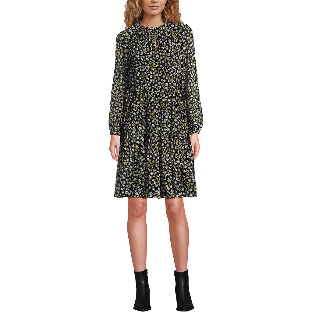 Lands' End Chiffon Above The Knee Adjustable Dress In Black