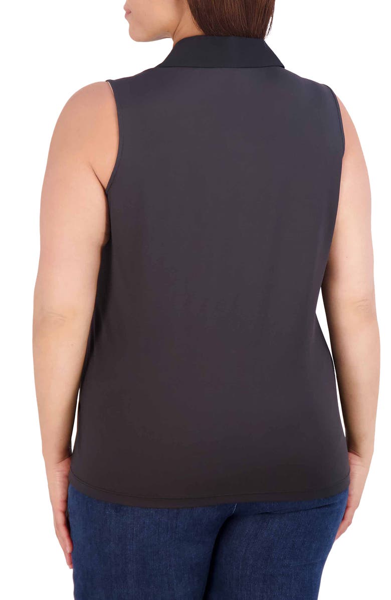 Foxcroft Ricki Mixed Media Sleeveless Button-Up Shirt, Alternate, color, Black