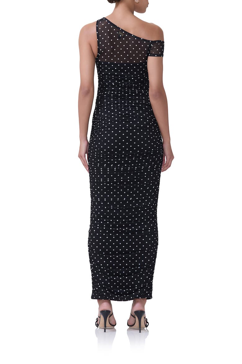 Biona One-Shoulder Ruched Mesh Maxi Dress, Alternate, color, NOIR DOT