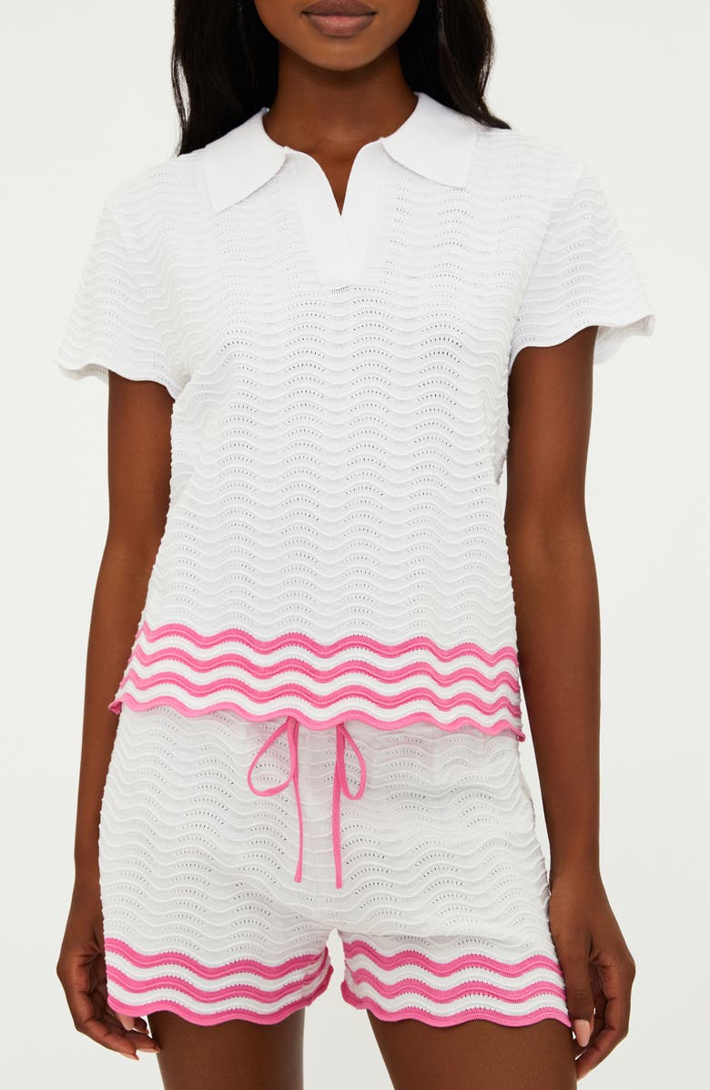 Beach Riot Wavy Stripe Cover-Up Shorts, Alternate, color, Strawberry/ White