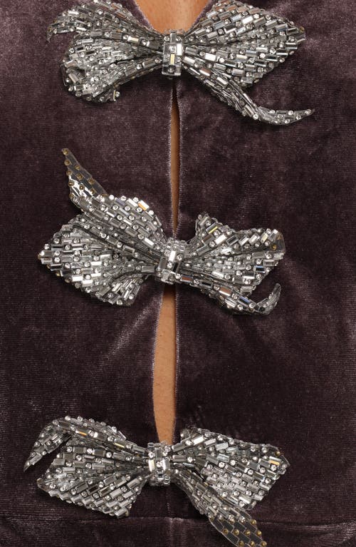 Petal And Pup Petal & Pup Norah Rhinestone Bow Embellished Velveteen Romper In Purple