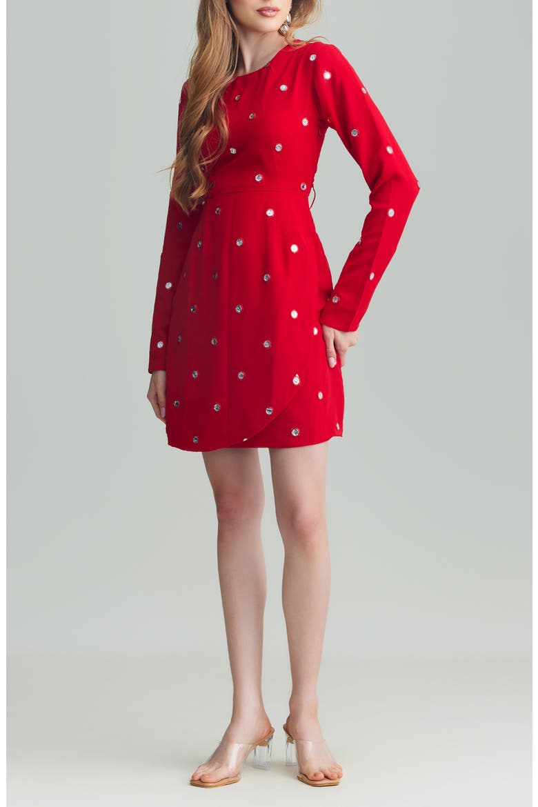 Kaia Long Sleeve Minidress with Removable Drape Belt, Alternate, color, RED