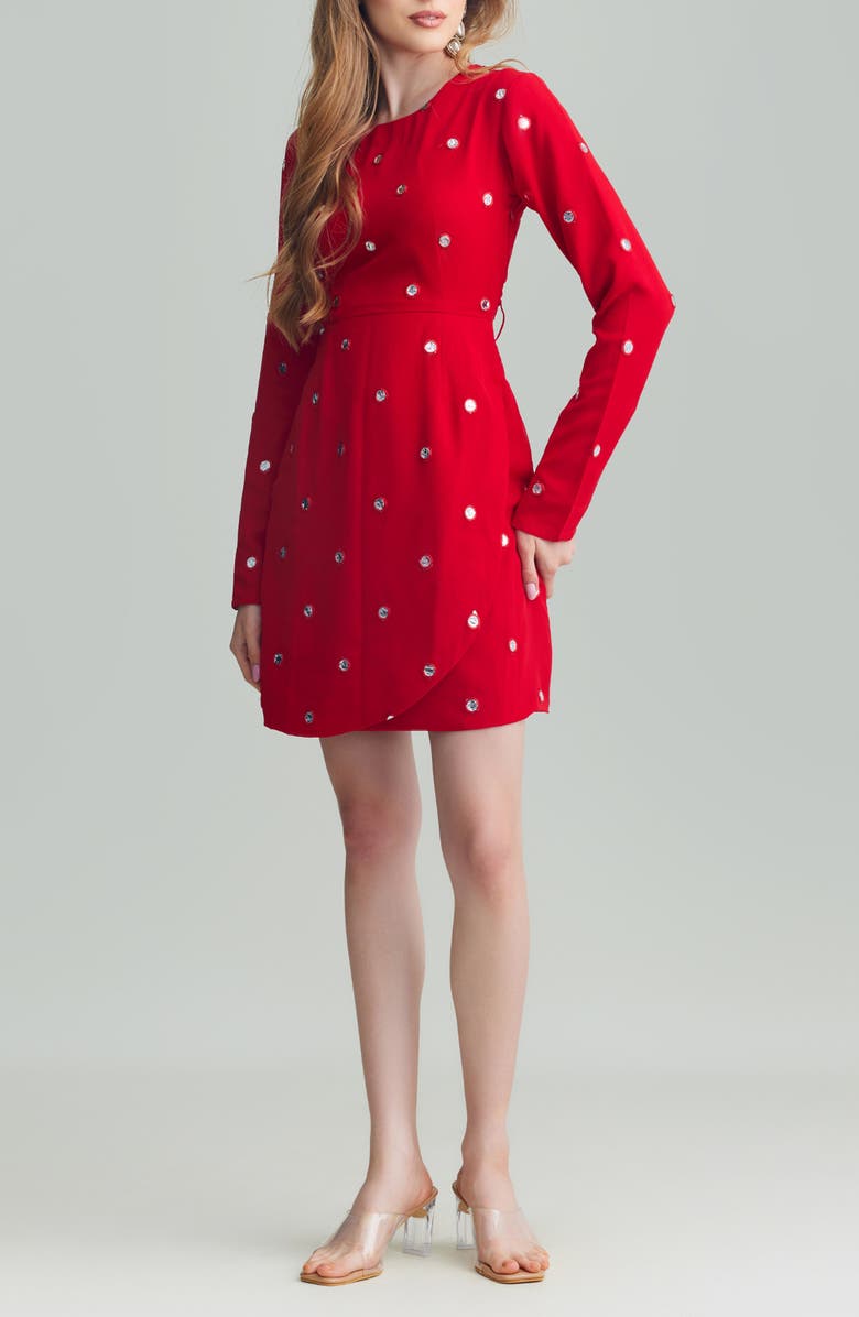 holiCHIC Kaia Long Sleeve Minidress with Removable Drape Belt, Alternate, color, Red