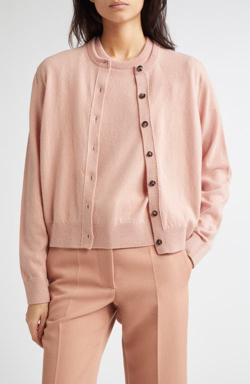 Johnstons Of Elgin Classic Cashmere Crewneck Cardigan In Pink