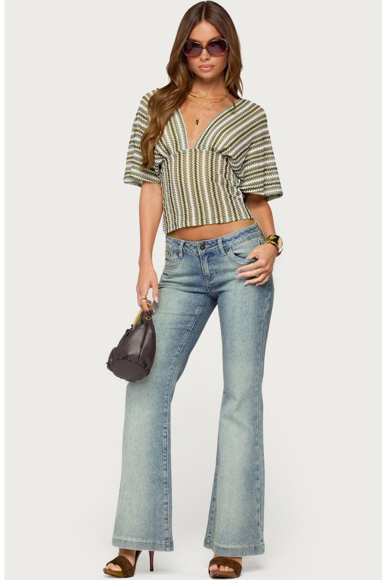 Alwyn Flutter Sleeve Zigzag Stripe Top, Alternate, color, BROWN