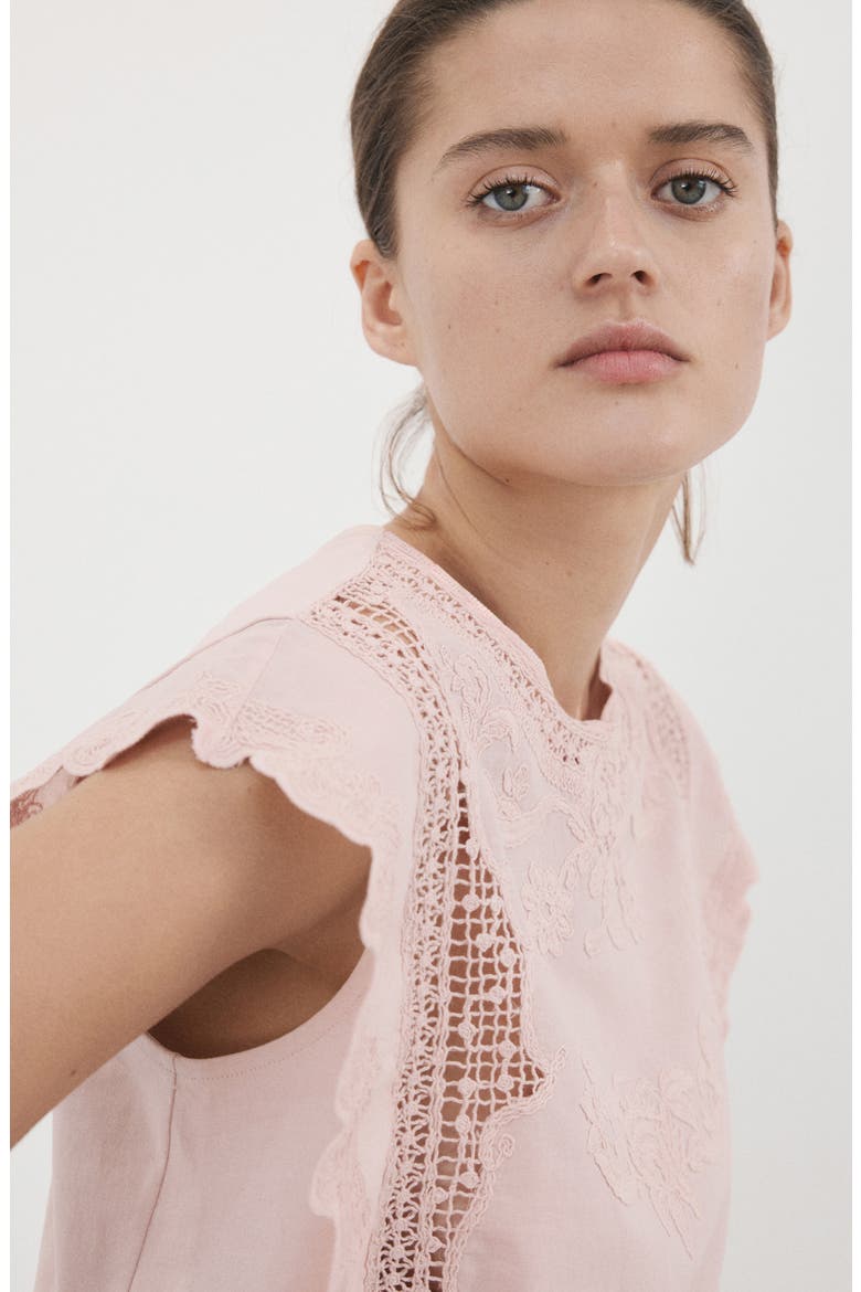 Embroidered Scalloped Trim Crop Cotton Blend Top, Alternate, color, PASTEL PINK