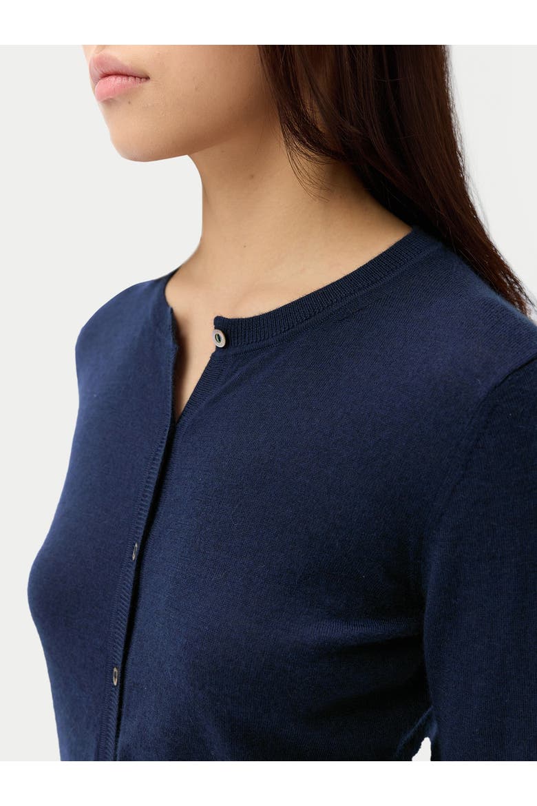 Cashmere-Silk Crew Neck Cardigan, Alternate, color, mood indigo
