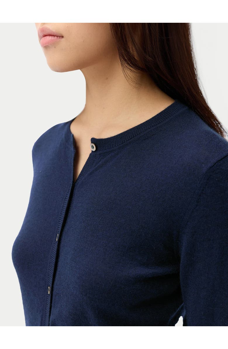 GOBI Mongolian Cashmere Cashmere-Silk Crew Neck Cardigan, Alternate, color, Mood Indigo