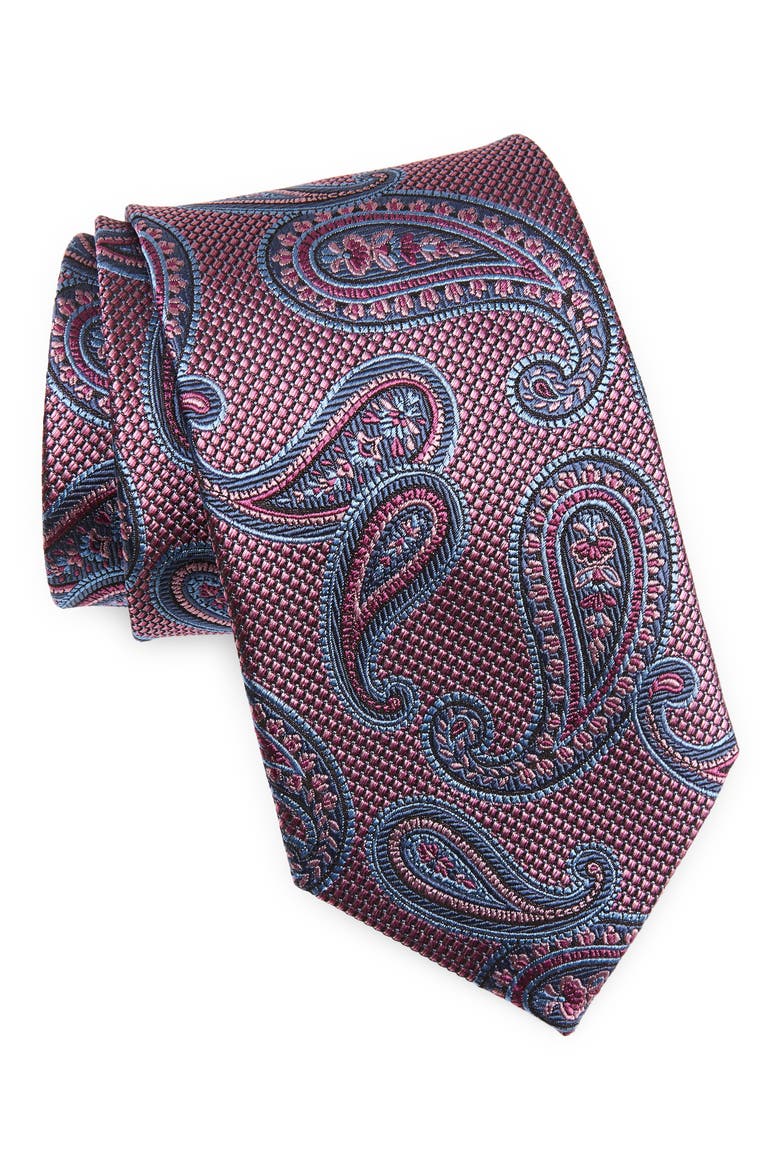 Paisley Silk X-Long Tie, Main, color, PINK