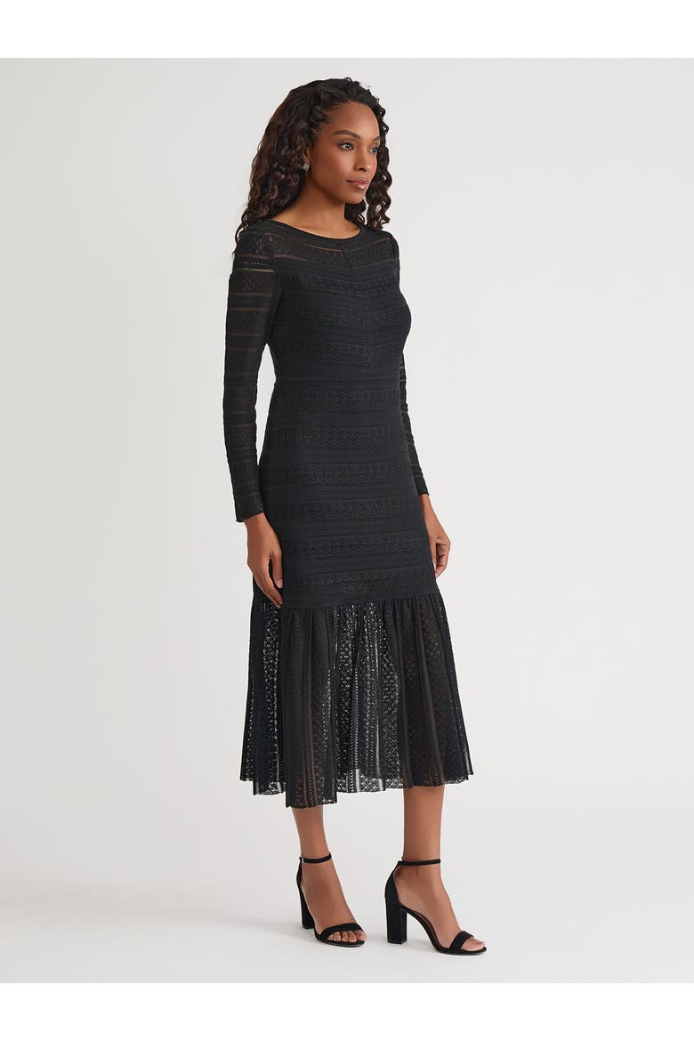 Fit & Flare Lined Sheer Lace Soft Knit Maxi Dress, Alternate, color, Black
