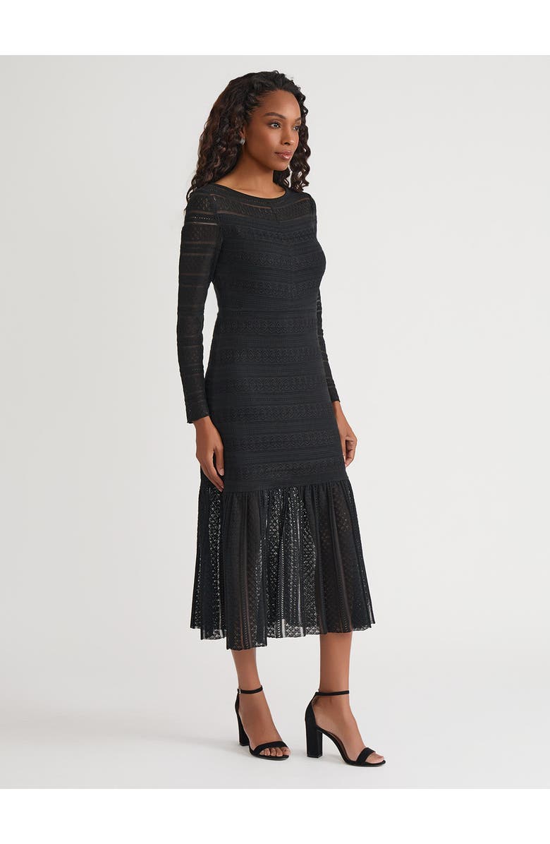 Misook Fit & Flare Lined Sheer Lace Soft Knit Maxi Dress, Alternate, color, Black
