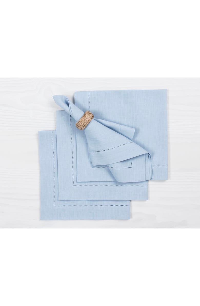 Solino Home Linen Dinner Napkins - Classic Hemstitch, 20" x 20" Inch, Main, color, Sky Blue