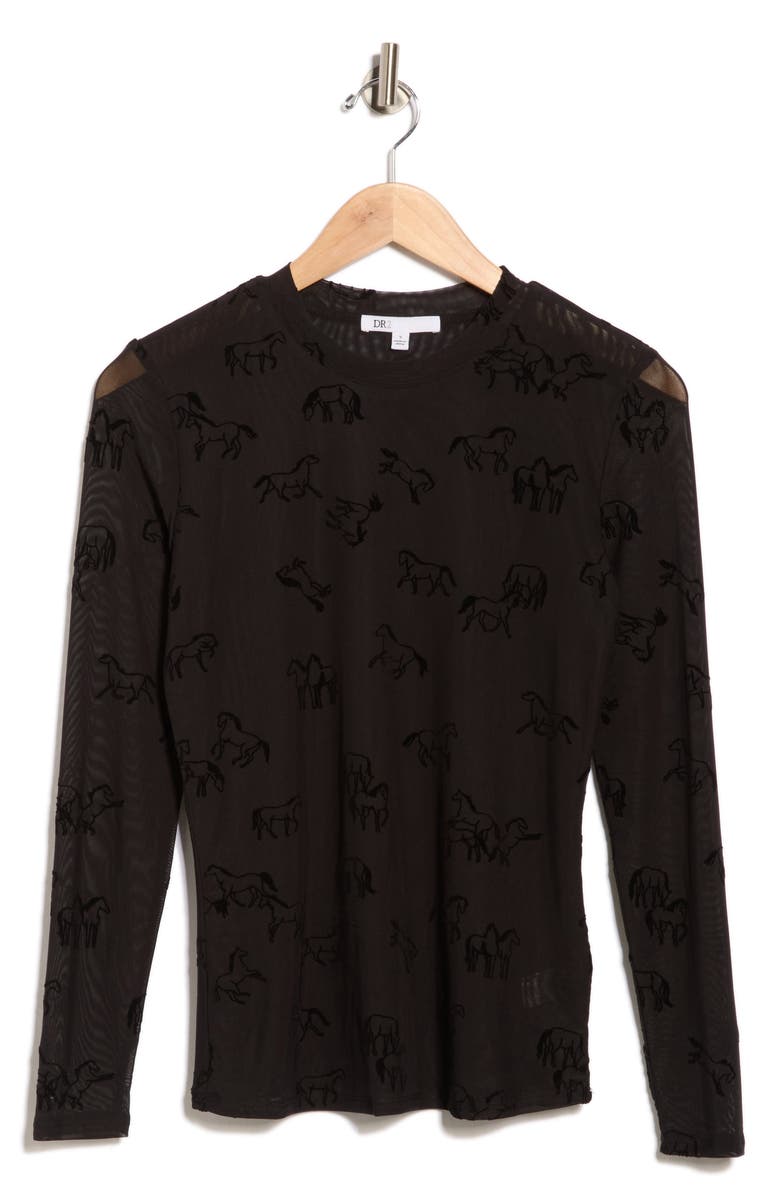 DR2 by Daniel Rainn Mock Neck Flock Top, Alternate, color, Black