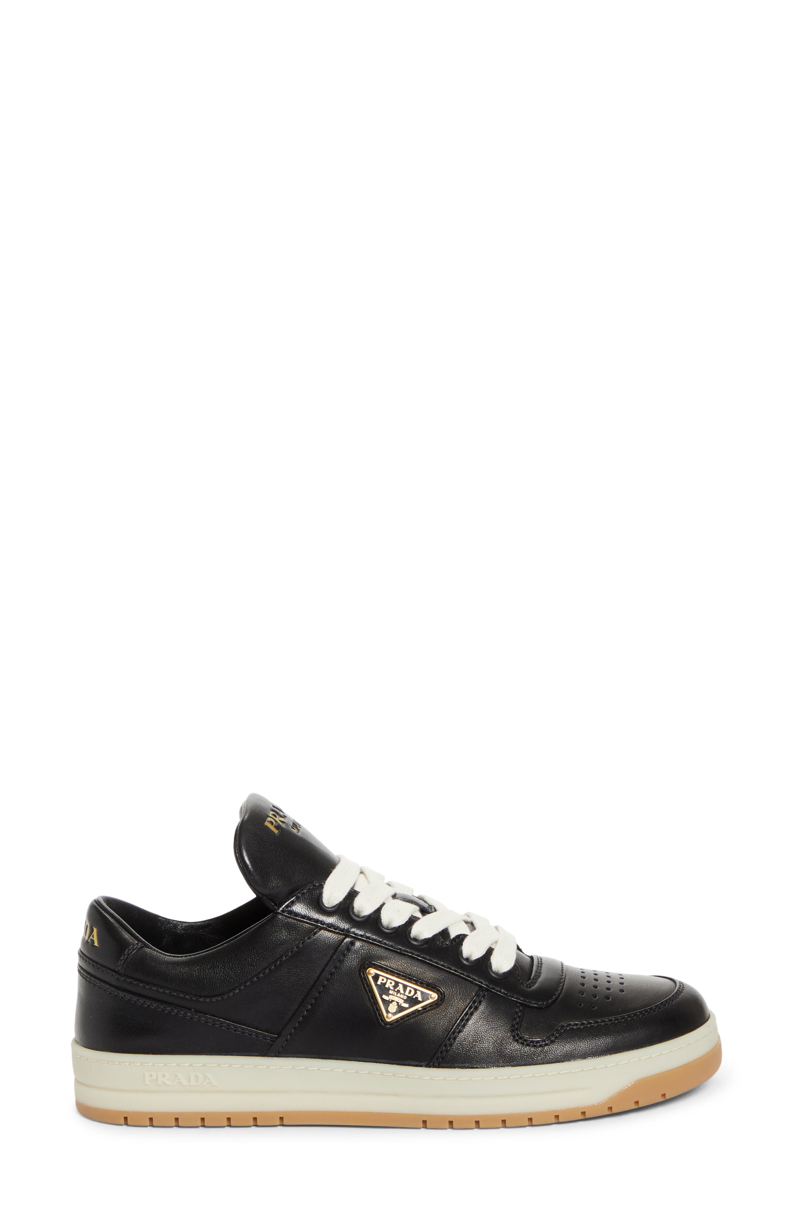 Prada Downtown Leather Sneaker, Alternate, color, Nero
