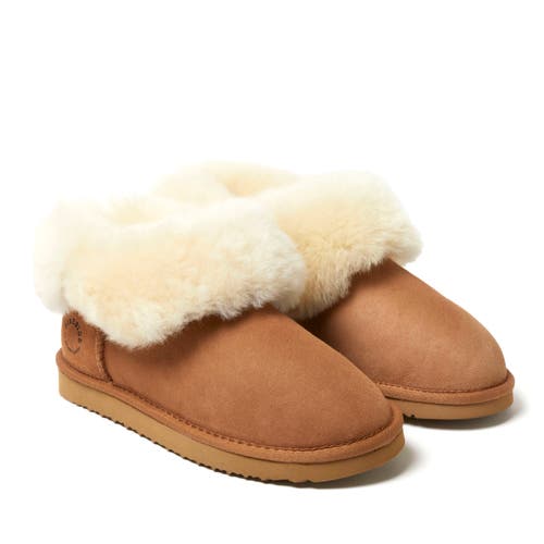 Dearfoams Fireside Perth Genuine Shearling Foldover Boot In Brown