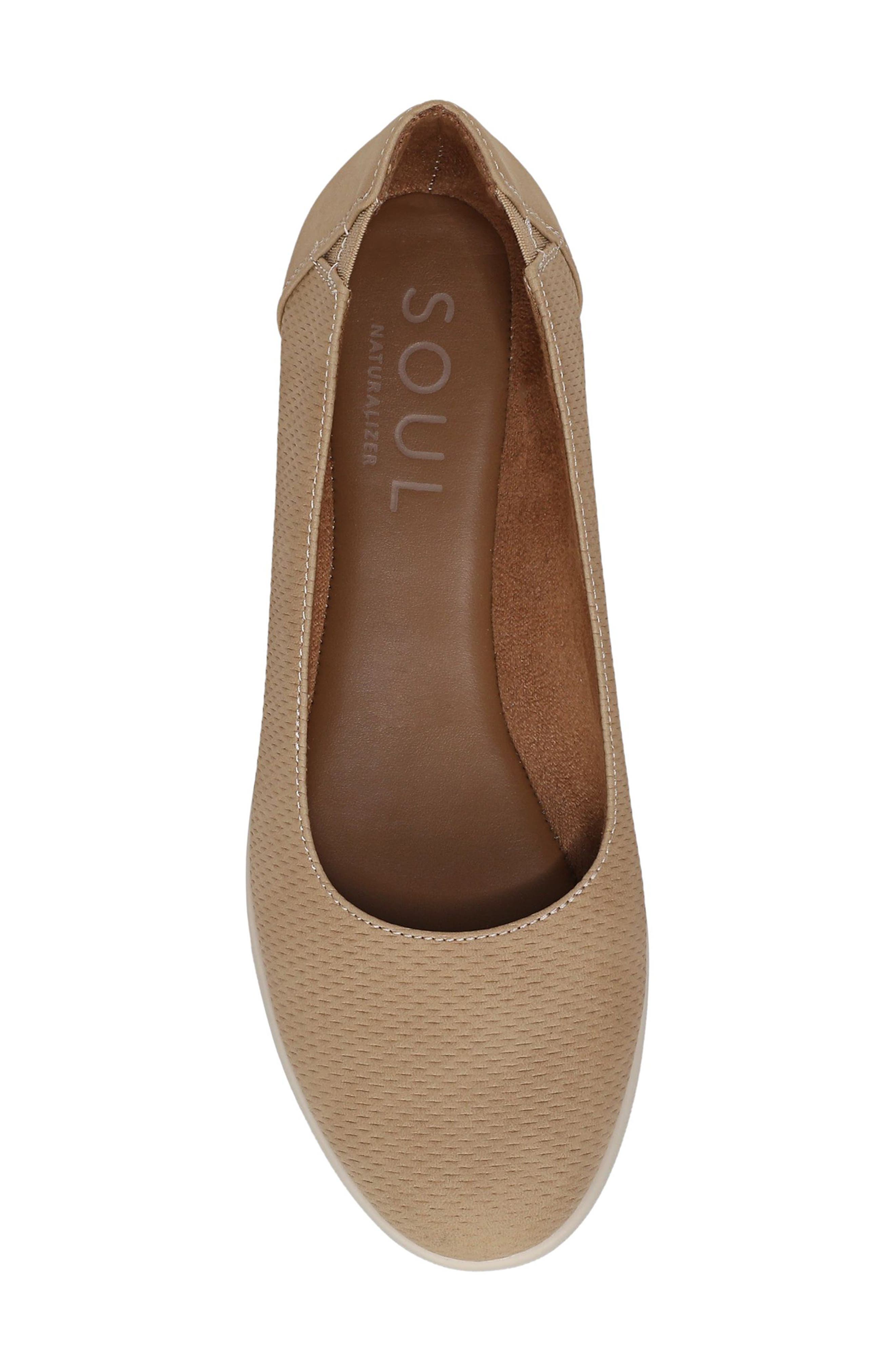 Idea Perforated Ballet Wedge Flat, Alternate, color, TAN PERFORATED FAUX LEATHER