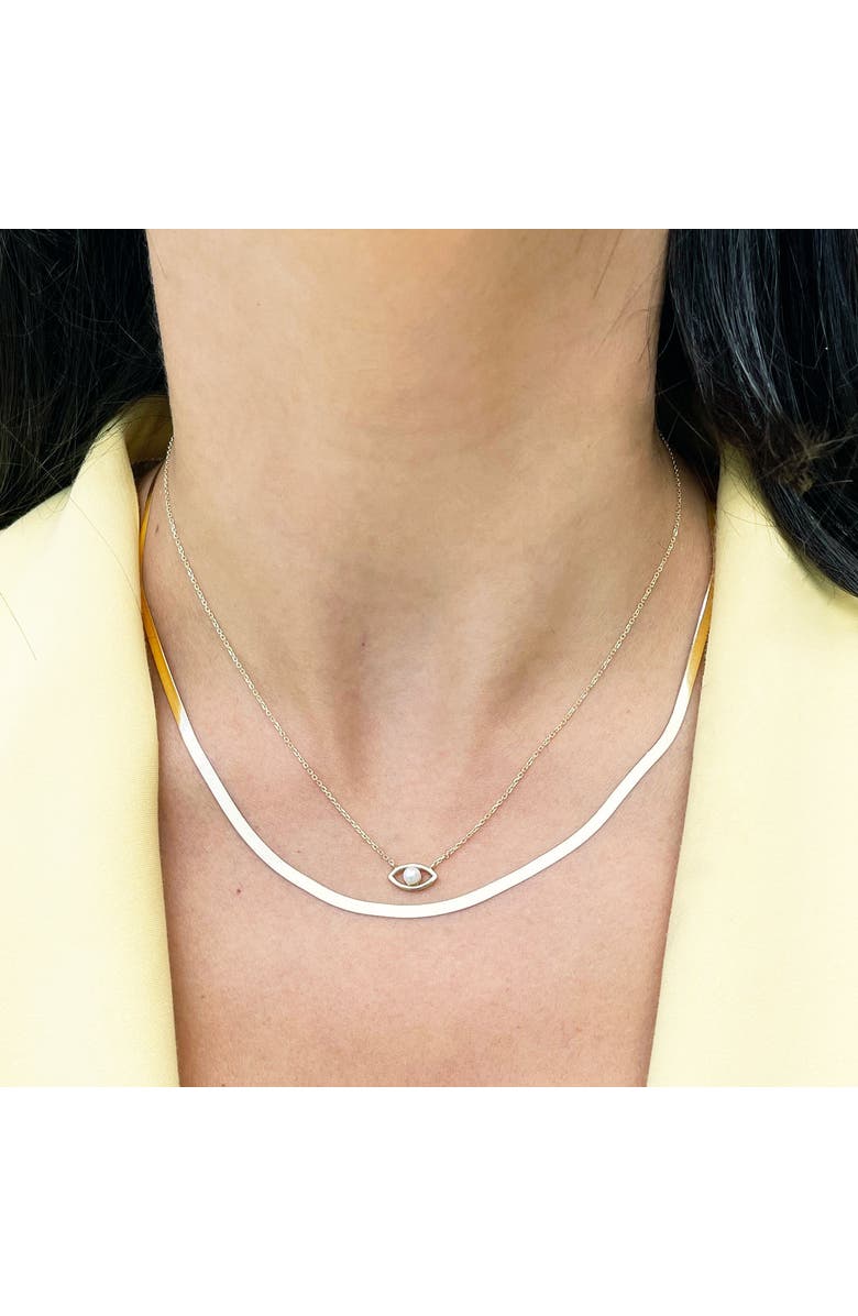 The Lovery Fine Jewelry Evil Eye Pearl Necklace, Alternate, color, Yellow Gold