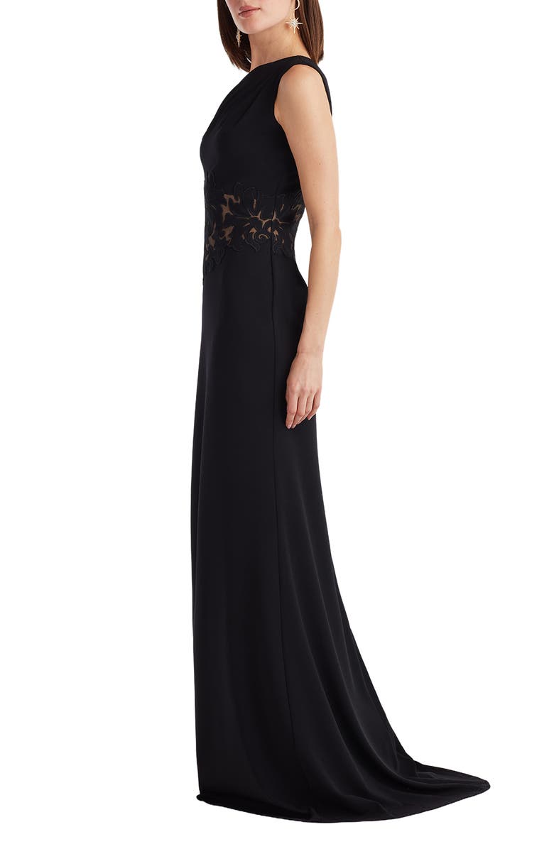 Tadashi Shoji Embroidered Detail One-Shoulder Gown, Alternate, color, Black/ Nude