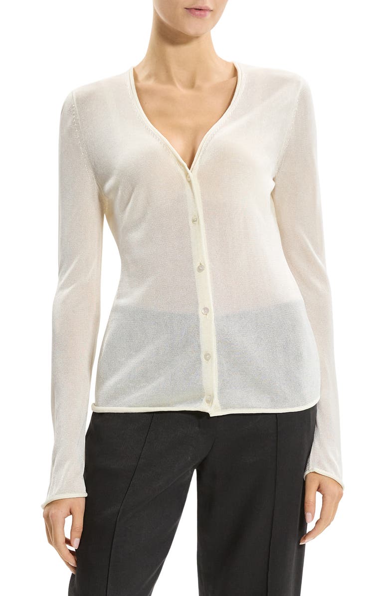 Theory Lust Sheer Jersey Cardigan, Main, color, Ivory