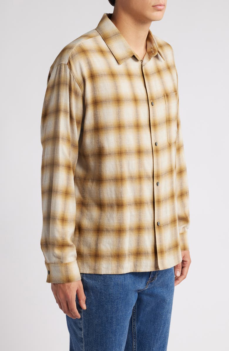 FRAME Lightweight Plaid Cotton & Wool Button-Up Shirt, Alternate, color, Tan Plaid