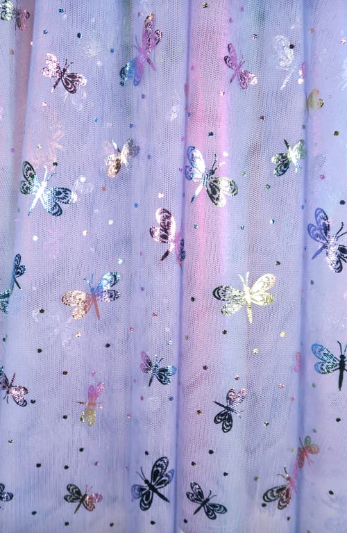Zunie Kids' Dragonfly Foil Flutter Sleeve Tulle Party Dress In Purple