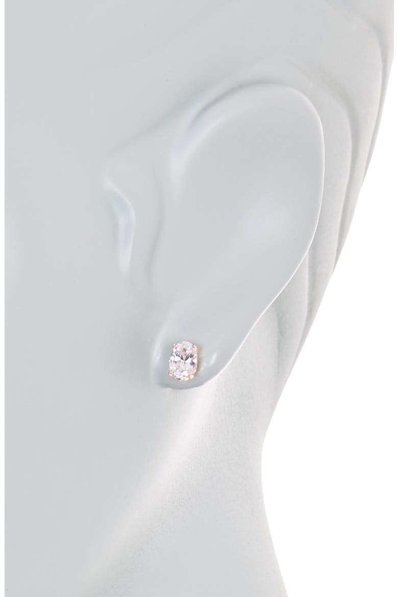 Rose Gold Plated Oval CZ Stud Earrings, Alternate, color, PINK