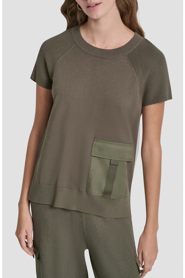 Satin Pocket Short Sleeve Sweater, Main, color, CITY TAUPE