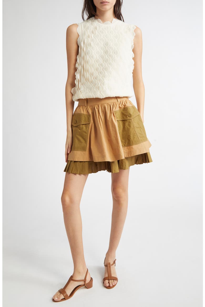 Jacqueline Colorblock Tiered Cotton Miniskirt, Alternate, color, SAHARA COLOR BLOCK