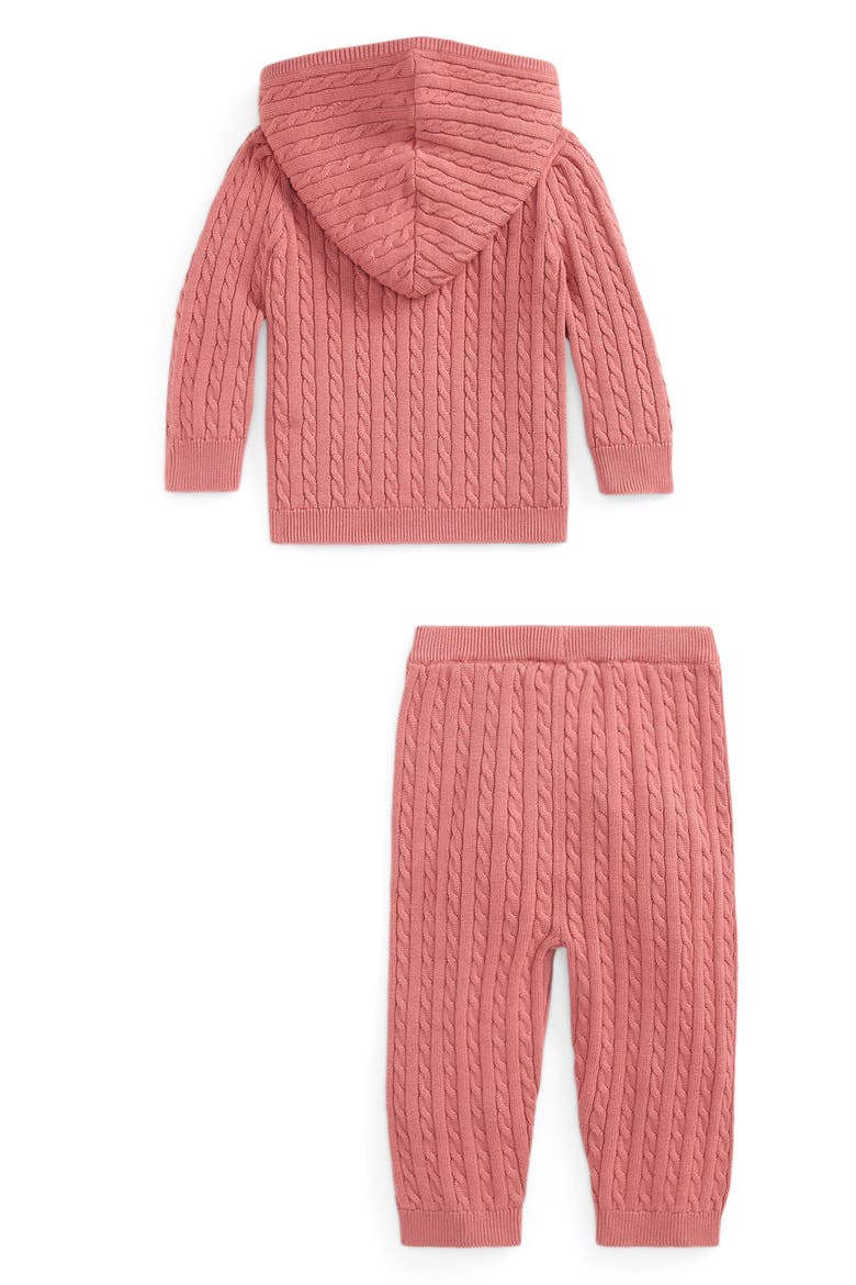Kids' Cable Knit Cotton Hoodie and Pants Set, Alternate, color, CANVAS PINK