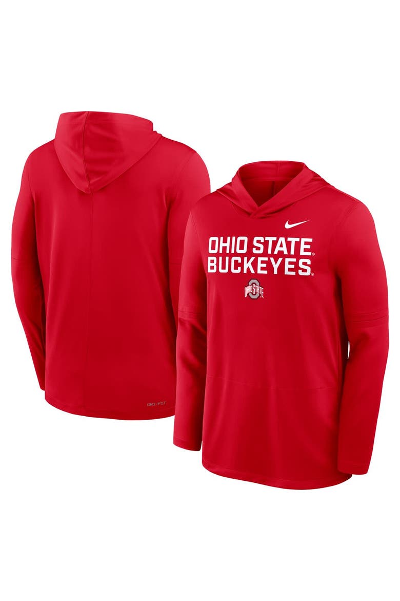 Men's Nike Scarlet Ohio State Buckeyes 2025 Sideline Performance Long Sleeve Hoodie T-Shirt, Alternate, color, Scarlet