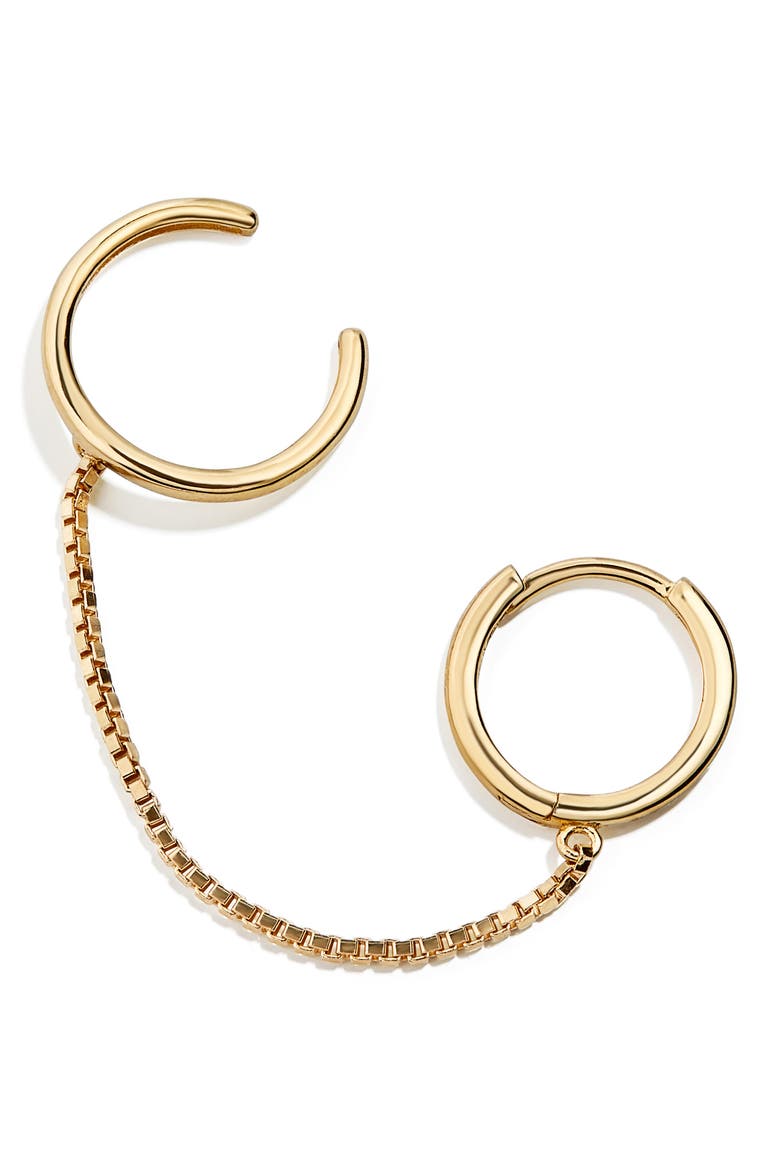 Nessa 18K Gold Vermeil Chained Huggie & Cuff Single Earring, Main, color, GOLD