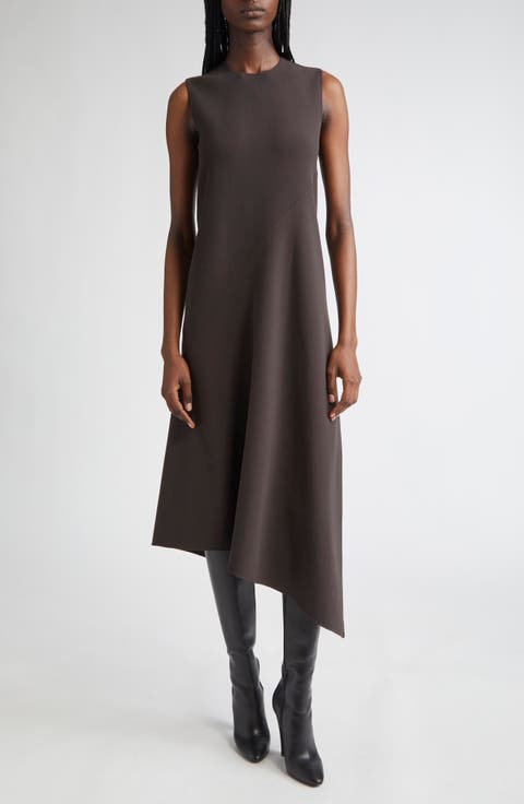 Asymmetric Sleeveless Wool Stretch Crepe Shift Dress