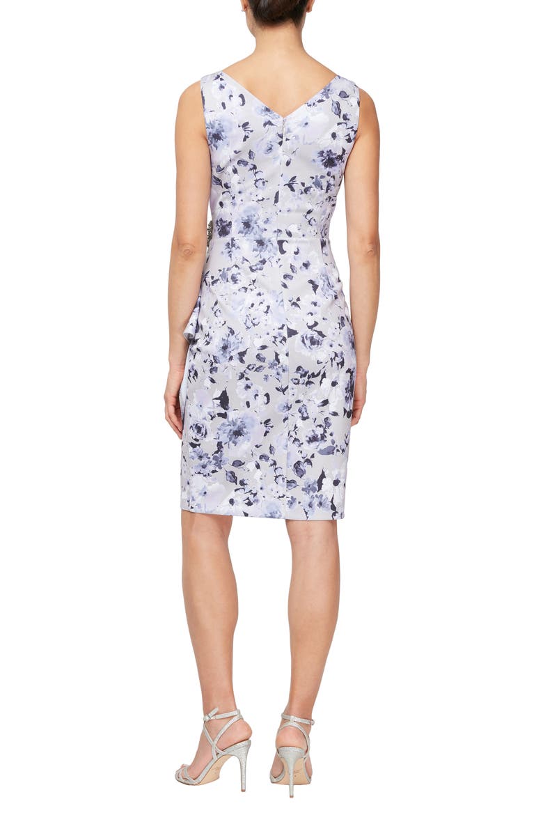 Printed Side Pleat Sleeveless Sheath Dress, Alternate, color, SILVER MULTI