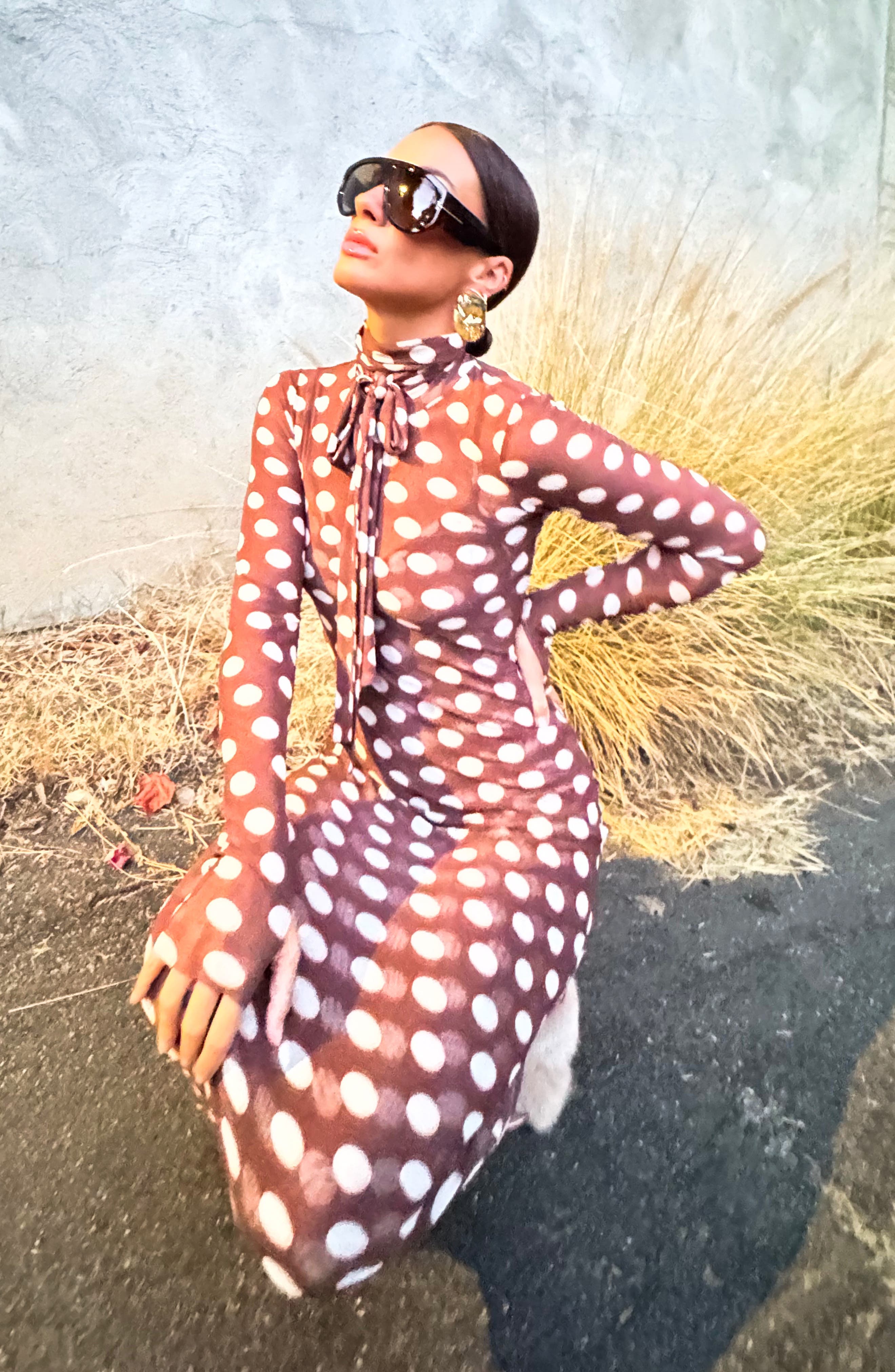 AFRM Bryony Long Sleeve Polka Dot Mesh Dress (Women) | Nordstromrack
