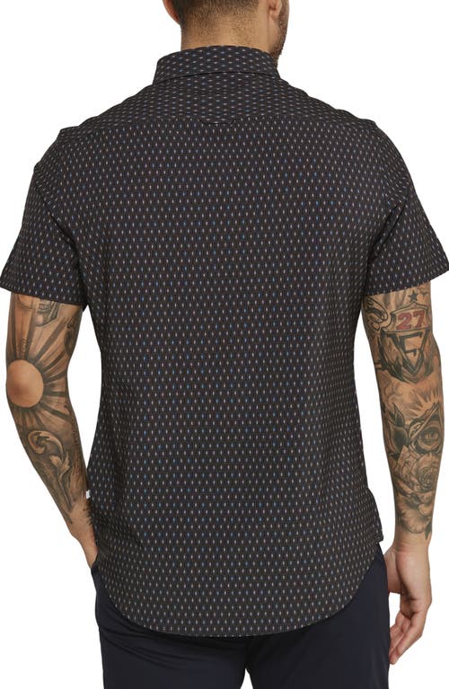7 Diamonds Calix Geo Print Short Sleeve Performance Button-up Shirt In Black