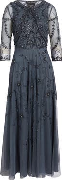 Pisarro Nights Beaded Mesh Gown with Jacket