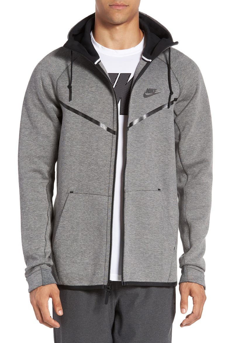 'Windrunner' Tech Fleece Hoodie, Main, color, CARBON HEATHER/ BLACK