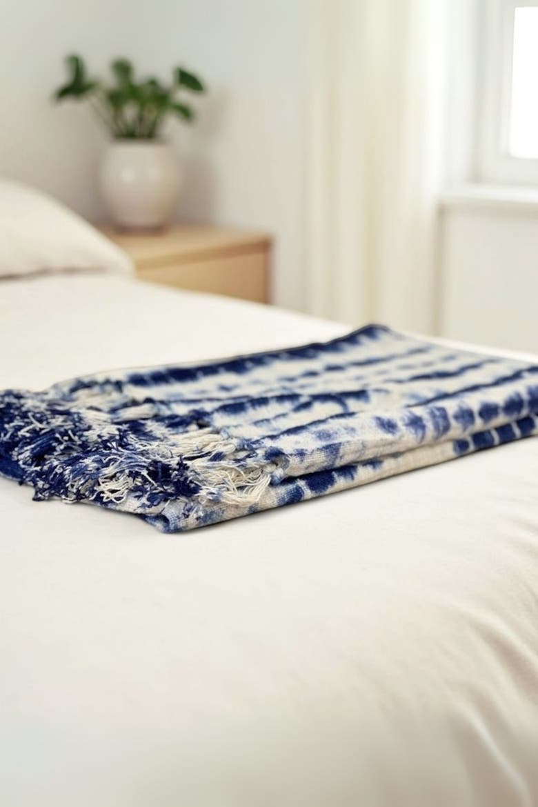 Indigo Shibori Throw, Alternate, color, Vines
