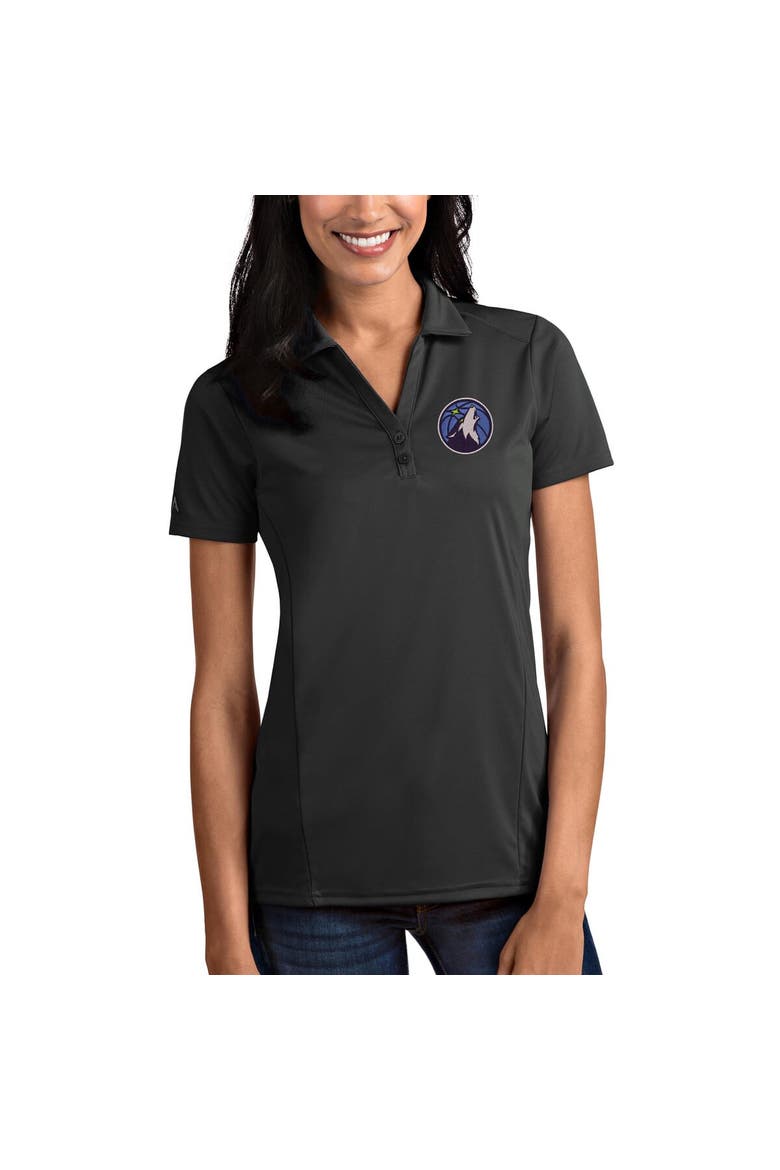Women's Antigua Charcoal Minnesota Timberwolves Tribute Polo, Main, color, Charcoal
